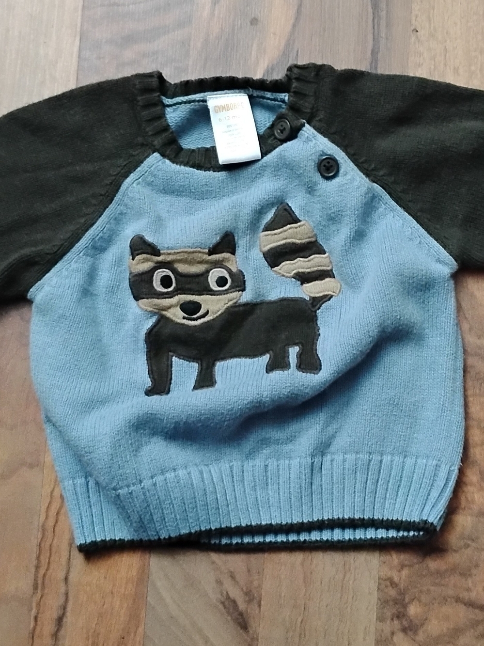 Gymboree Blue & Black Raccoon Applique Knit Sweater